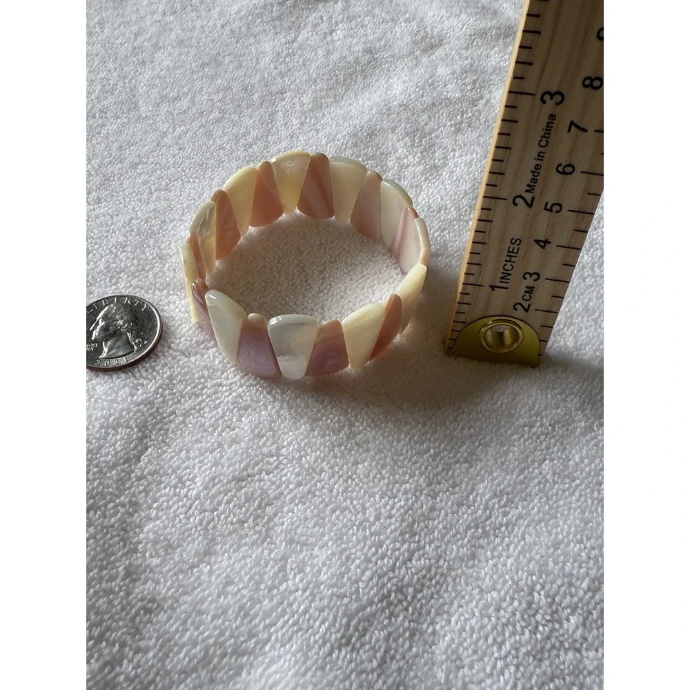 Mother of Pearl Shell Stretch Bracelet Pink Cream Iridescent Statement Boho Chic